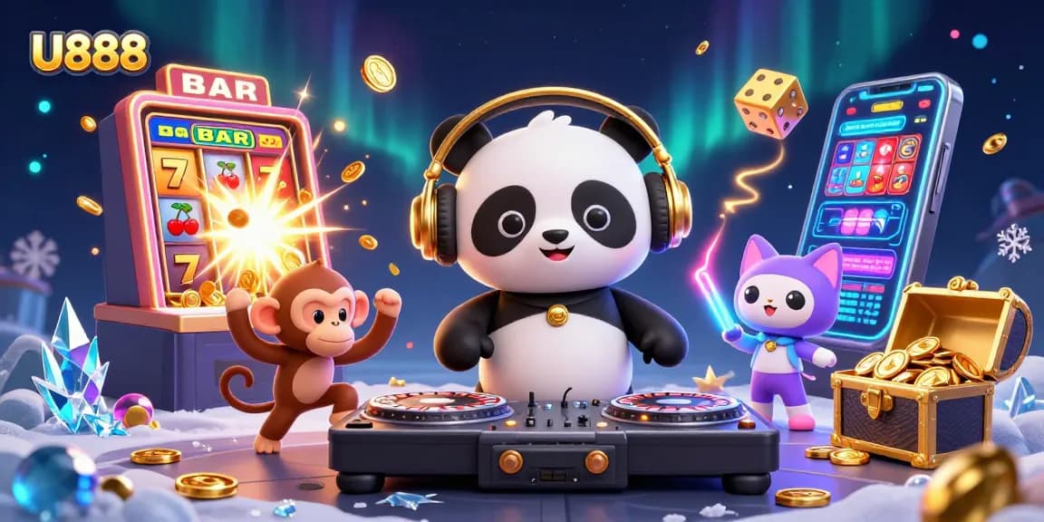Experience U888 excitement with 3D cartoon characters celebrating casino wins in a colorful gaming atmosphere.