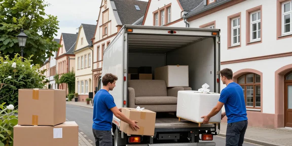 Umzugsunternehmen Worms, professionelle Umzugshelfer laden Möbel in ein Fahrzeug.