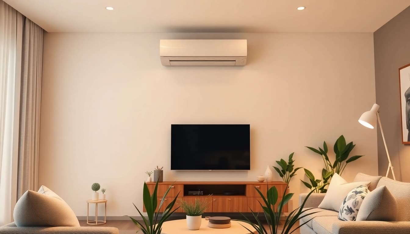 Showcasing a Klimaanlage in a stylish living room, emphasizing modern design and functionality.