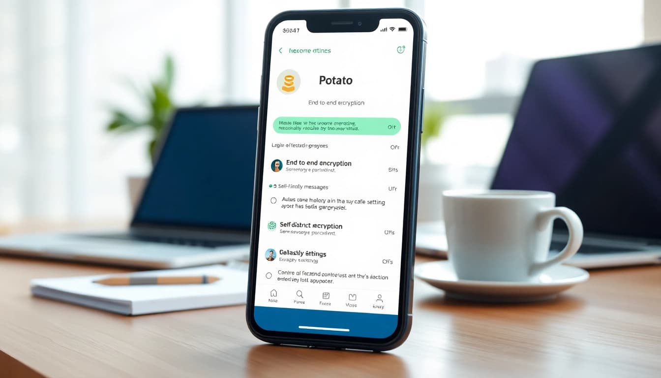 Potato secure messaging app interface on a smartphone in a professional setting.