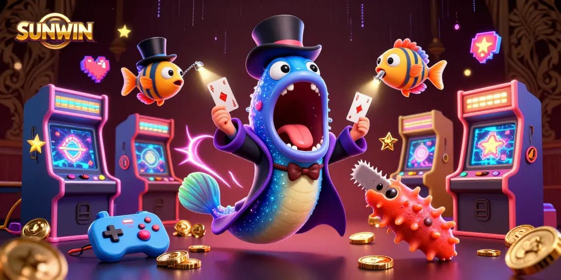 Experience thrilling card tricks with SUNWIN's captivating deep-sea characters in this lively casino scene.