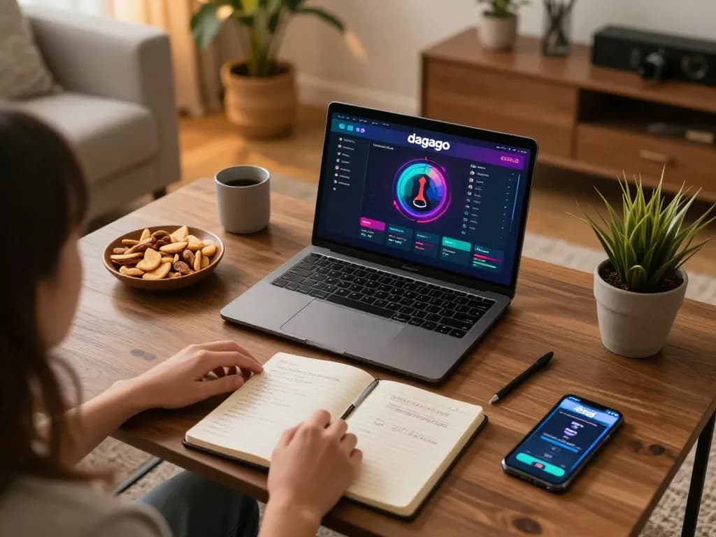 Engaging scene of a user exploring the dagago gaming interface on a laptop, enjoying a cozy online gambling experience.