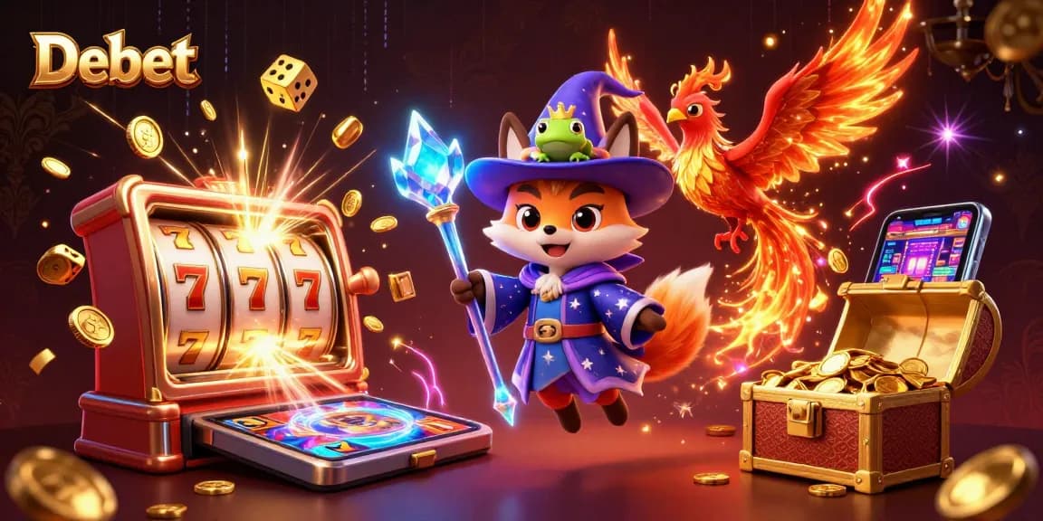 Engage with Debet casino adventures featuring a wizard fox, phoenix, and rich slot games.