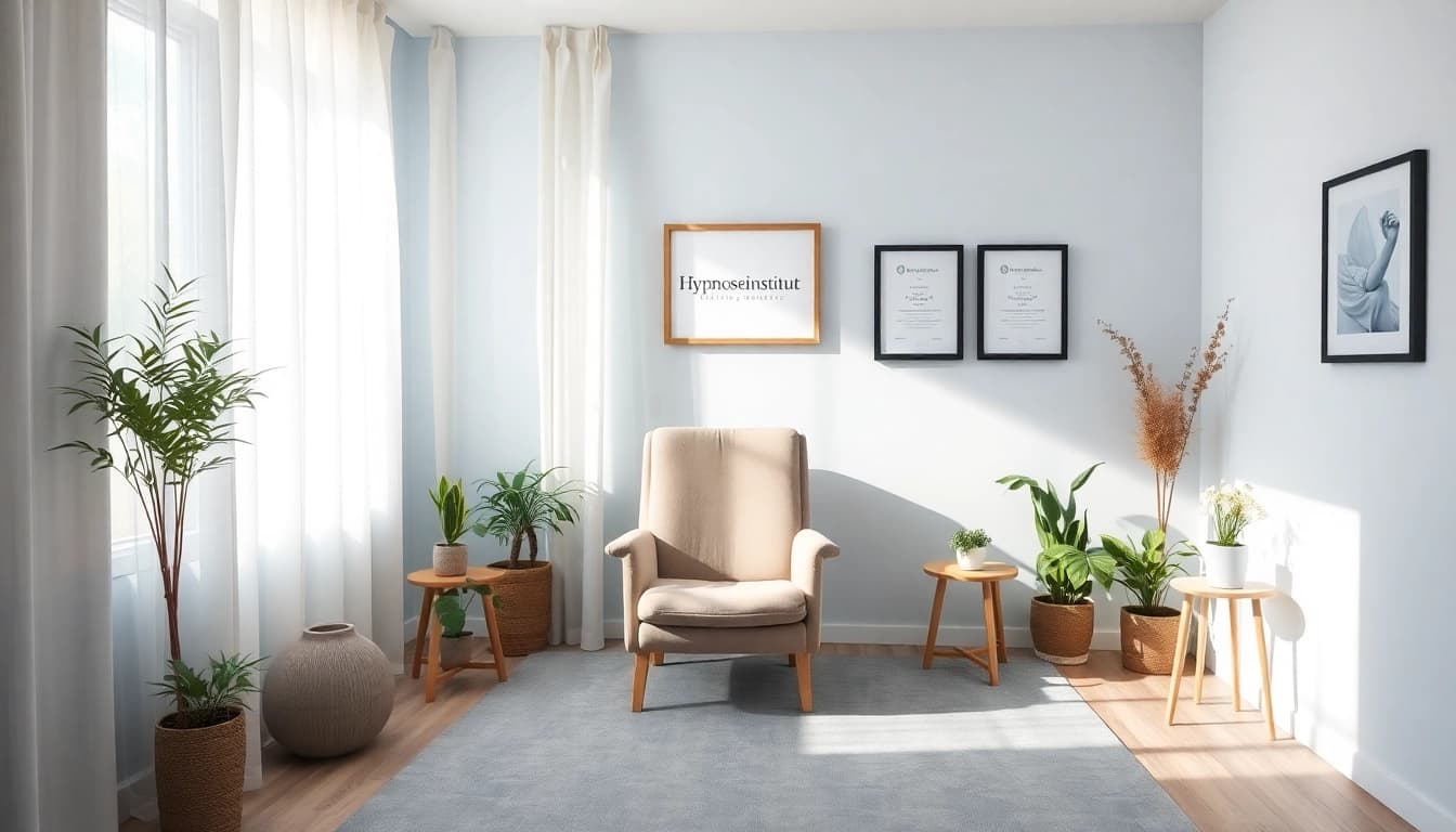 Luxurious therapy room of a professional Hypnoseinstitut designed for relaxation and mental well-being.