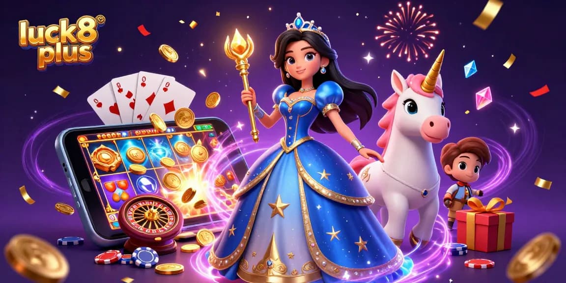 Experience luck8 plus with a captivating scene showcasing a royal figure amidst vibrant casino elements.