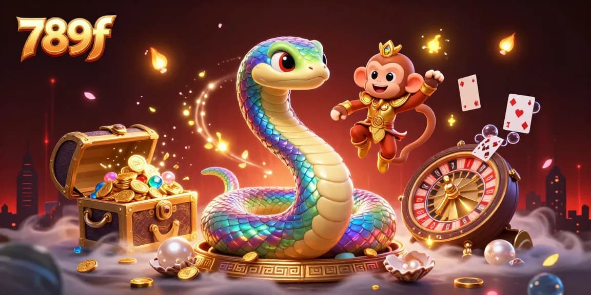 Experience thrilling games at 789f with vibrant visuals of a rainbow serpent and monkey king in action.