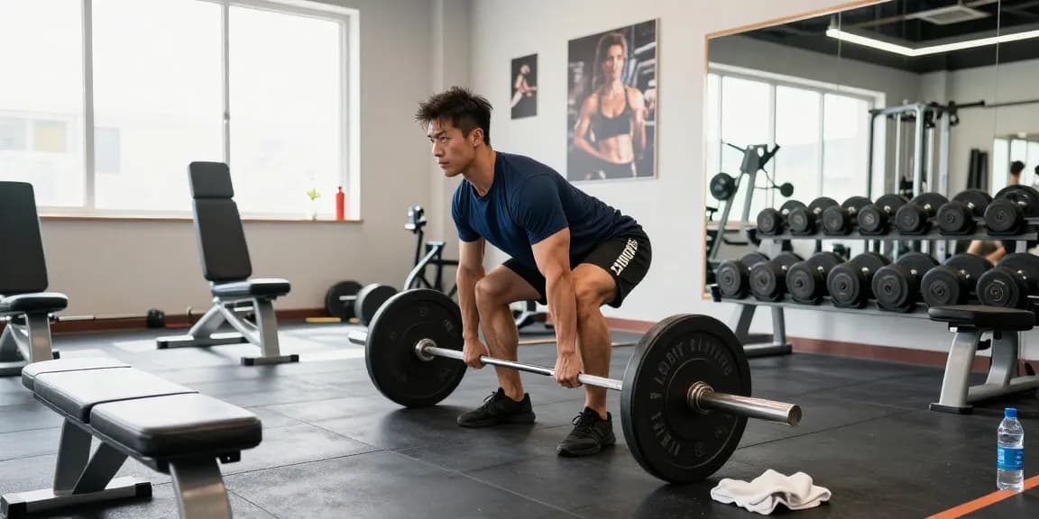 Effektives Training im Prime Pharma Shop mit Bodybuilder beim Kreuzheben.
