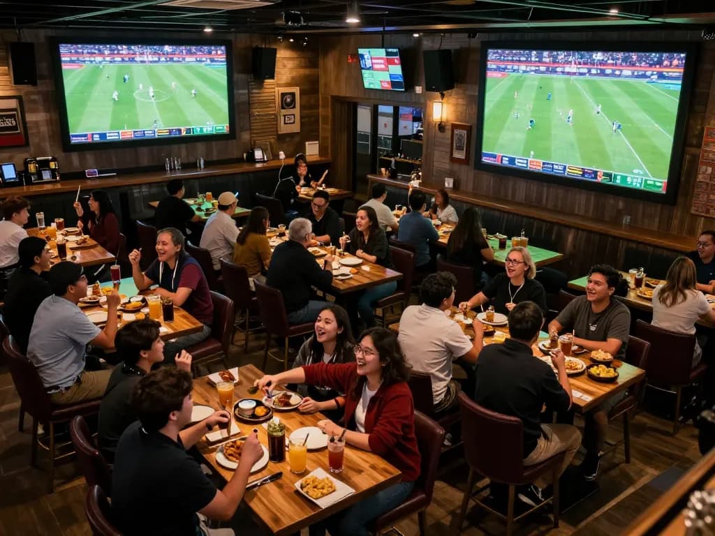 Lương Sơn TV patrons enjoying live football match and betting excitement in a dynamic sports bar.