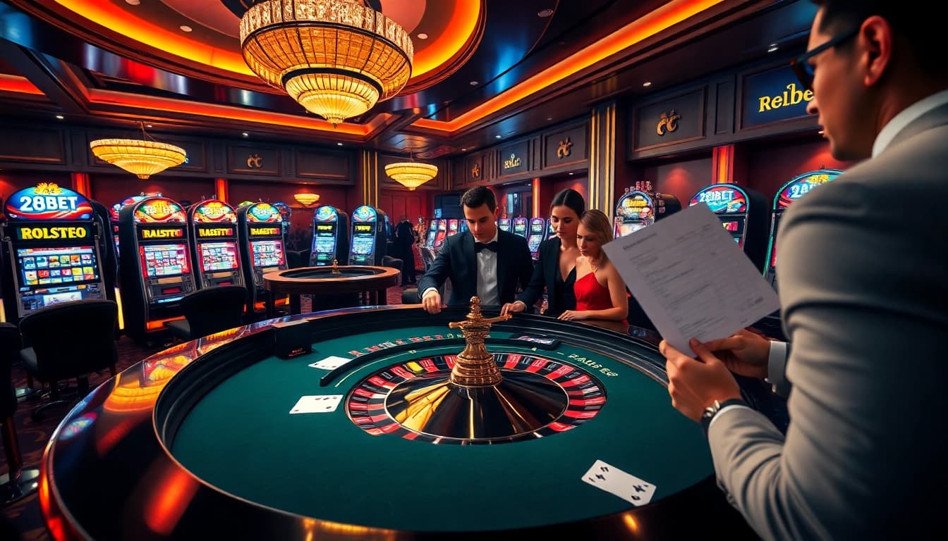 Experience the excitement of 28bet casino with players enjoying roulette and slot machines.