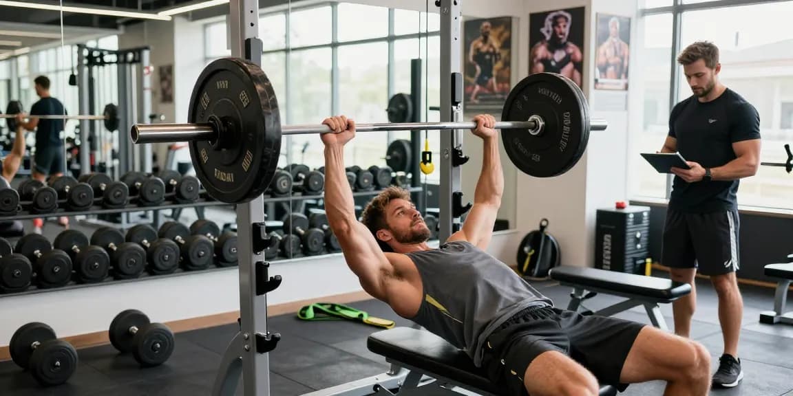 Steroid Shop Deutschland: Bodybuilder trainiert im modernen Fitnessstudio mit Gewichten.