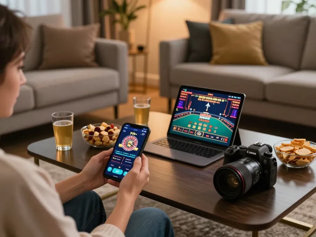 Engaging with the 79king casino app while enjoying a home gaming night with friends.