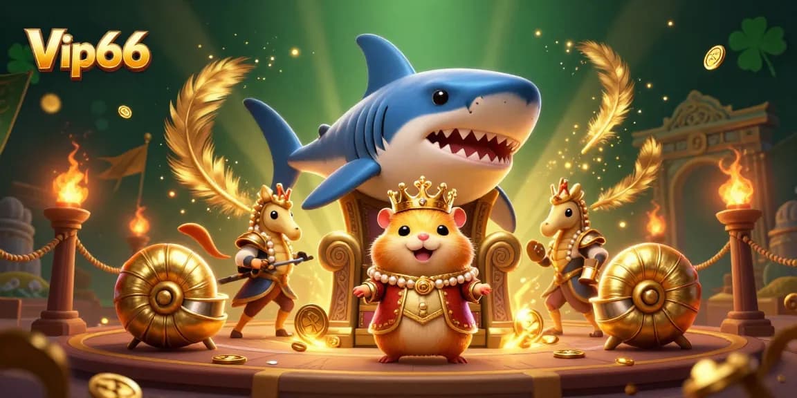 Experience excitement at Vip66 with a vibrant casino scene featuring a golden hamster king and thrilling betting elements.