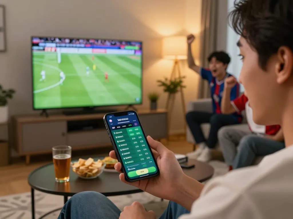 Engaged user checking kèo nhà cái odds on mobile during a live football game