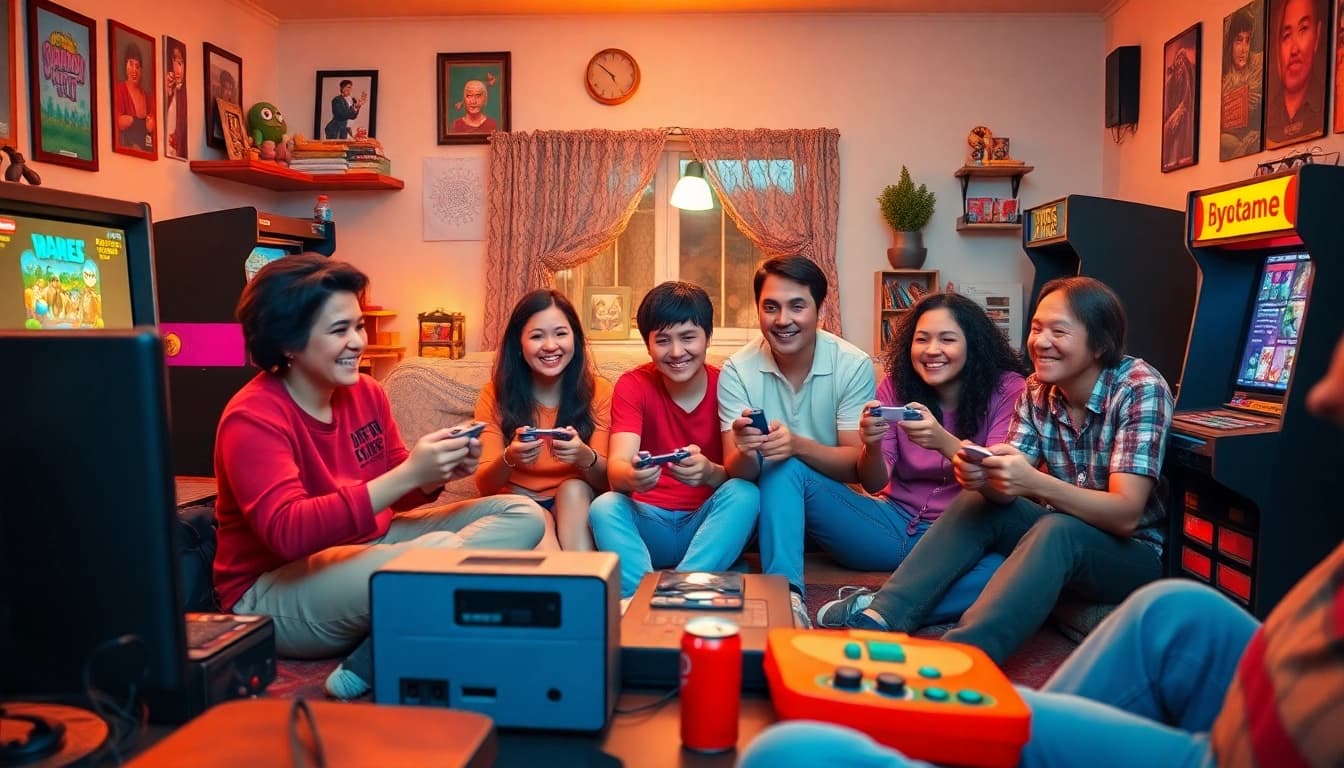 Experience Free Classic Retro Games Online with friends in a cozy gaming room.