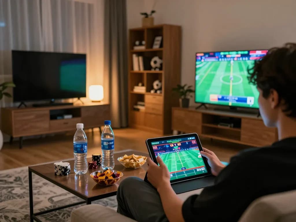 Cakhiatv user enjoying online poker session on a tablet in a cozy home setting.