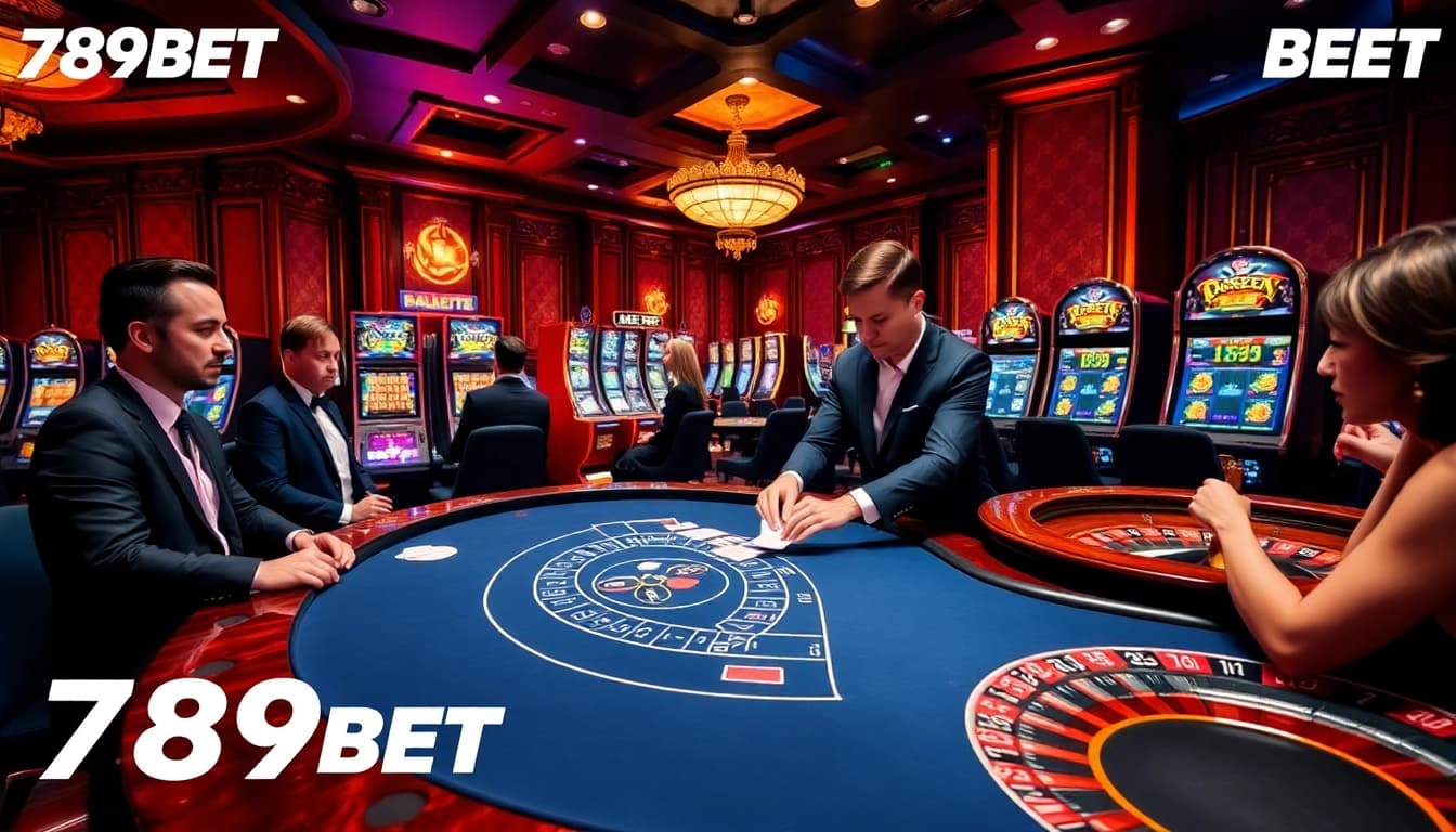 Exciting gameplay at 789BET casino with players engaged at a blackjack table.