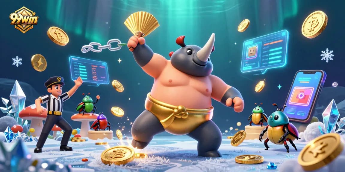 Experience thrilling winnings at 99win with our exciting sumo beetle casino illustration!
