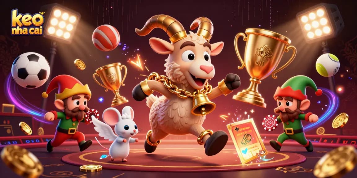 Engage with keo nha cai through a festive casino scene featuring Krampus and whimsical characters.