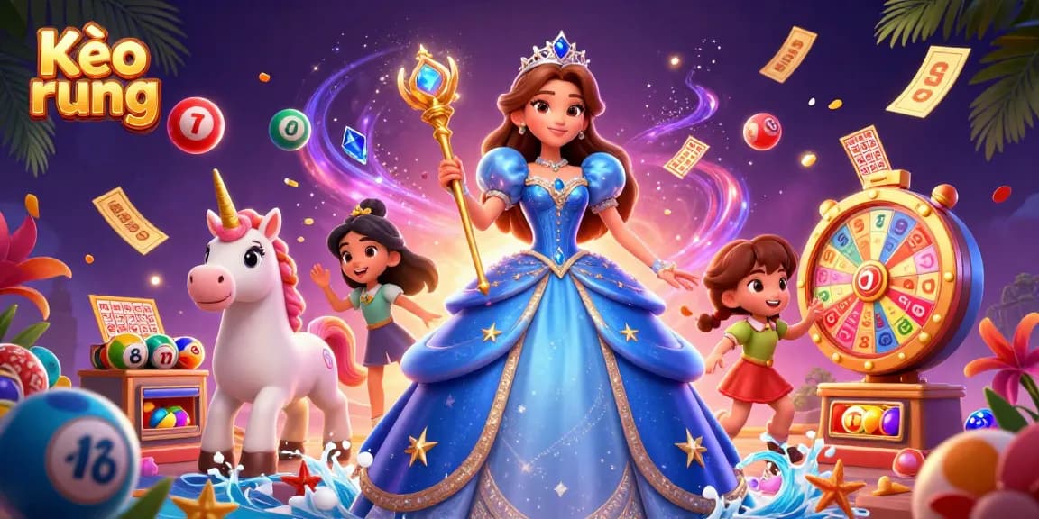 Kèo rung betting excitement illustrated with a royal figure, lottery elements, and magic in the air.