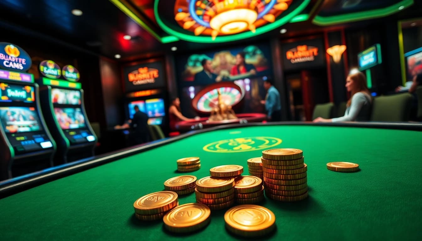 Experience thrilling gameplay with https://lucky88.bike/ at a luxurious casino poker table.