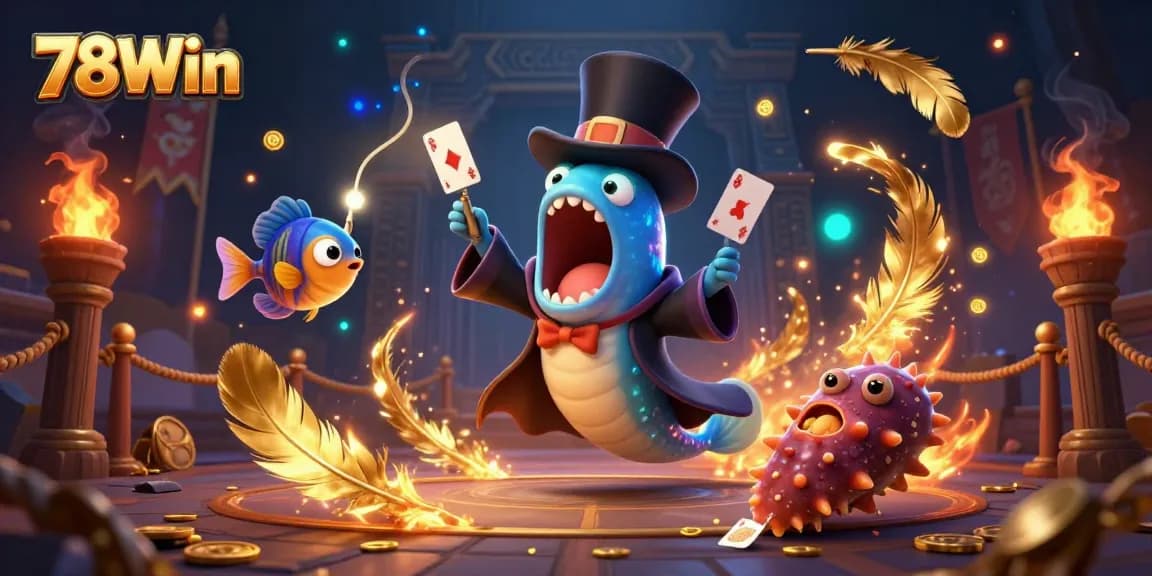 Engage in thrilling betting action at 78Win's vibrant casino with deep-sea creatures performing magic tricks.