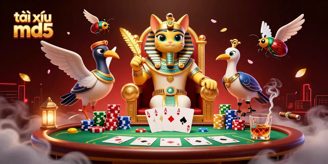 Play tài xỉu md5 with vibrant characters and dynamic casino elements in a mystical setting.