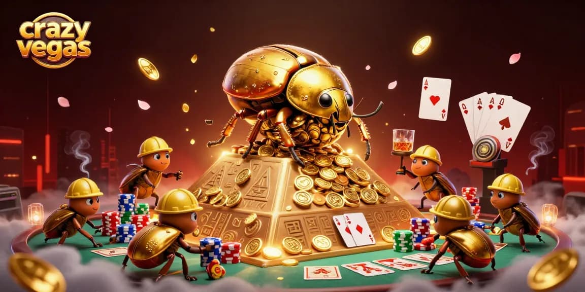 Experience the thrilling action of crazyvegas blackjack with golden beetles, poker elements, and casino ambiance.