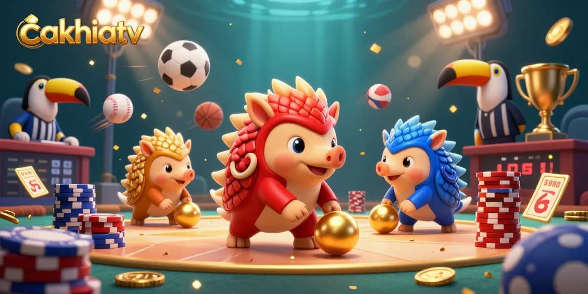 Experience vibrant sports action with cakhiatv featuring animated pangolins and dynamic betting elements.