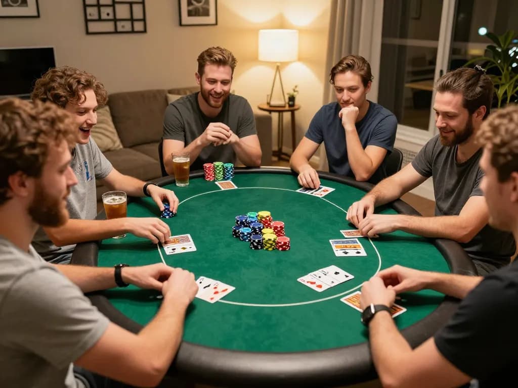 New88 nhà cái hosting a lively home poker night with friends enjoying strategic gameplay.