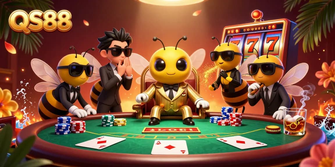 Experience thrilling casino action at QS88 with a bumblebee mob boss, poker chips, and a butterfly informant.