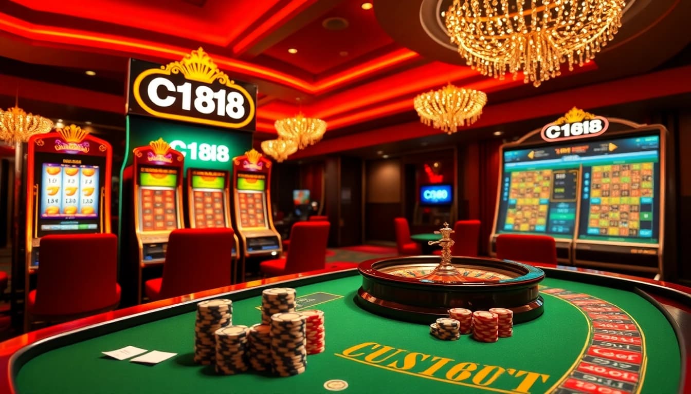 C168 casino scene showcasing slot machines and roulette wheel for thrilling gambling experience.