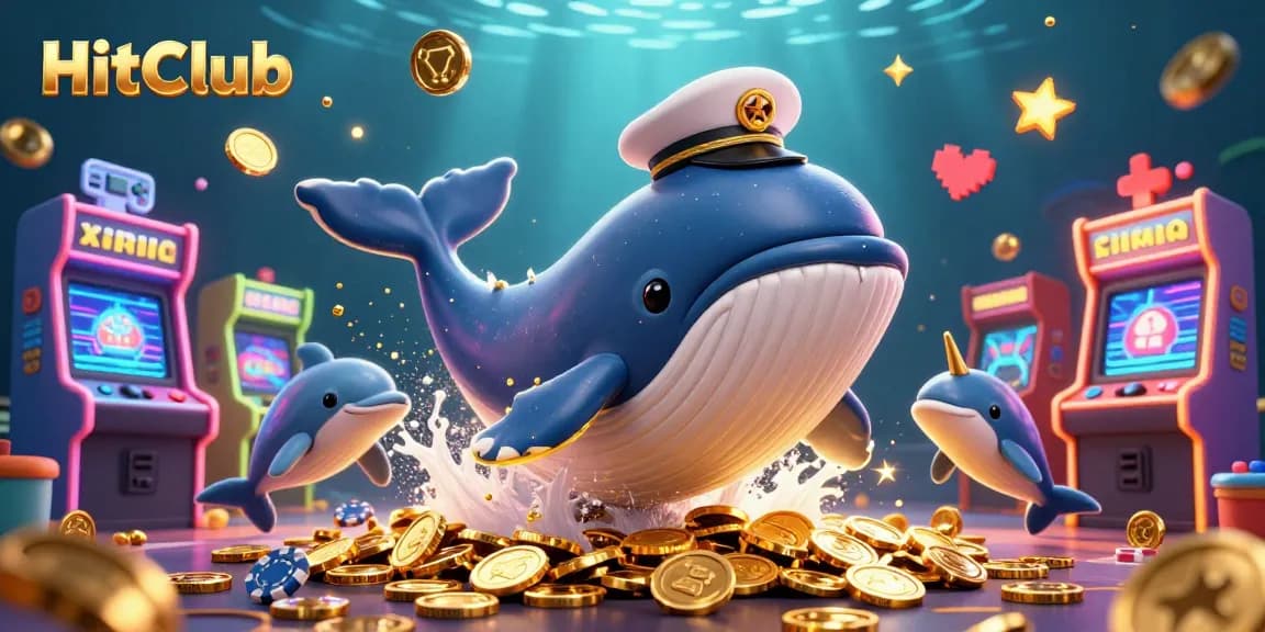 Engage with HitClub's vibrant 3D casino world featuring whales, narwhals, and dynamic gaming elements.