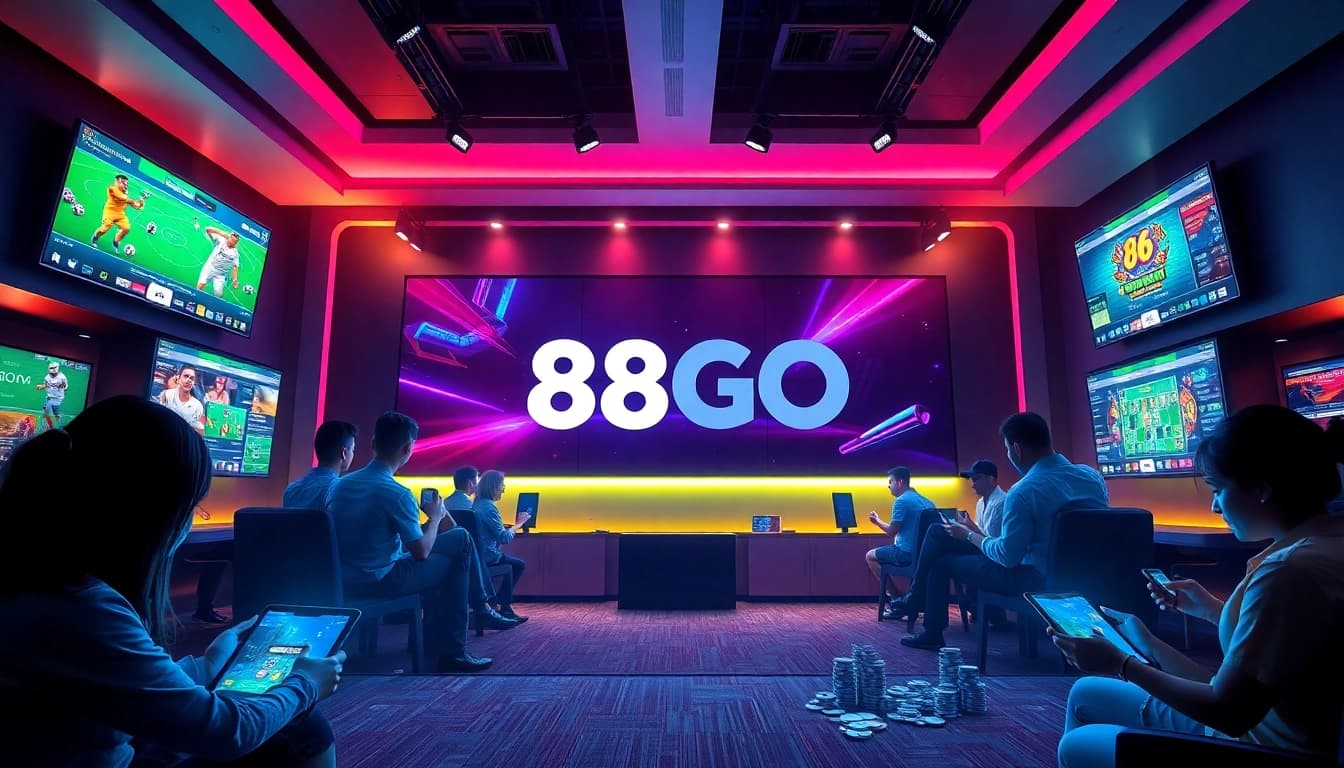 Players engaging with 88GO's online gambling platform, showcasing an exciting casino atmosphere.