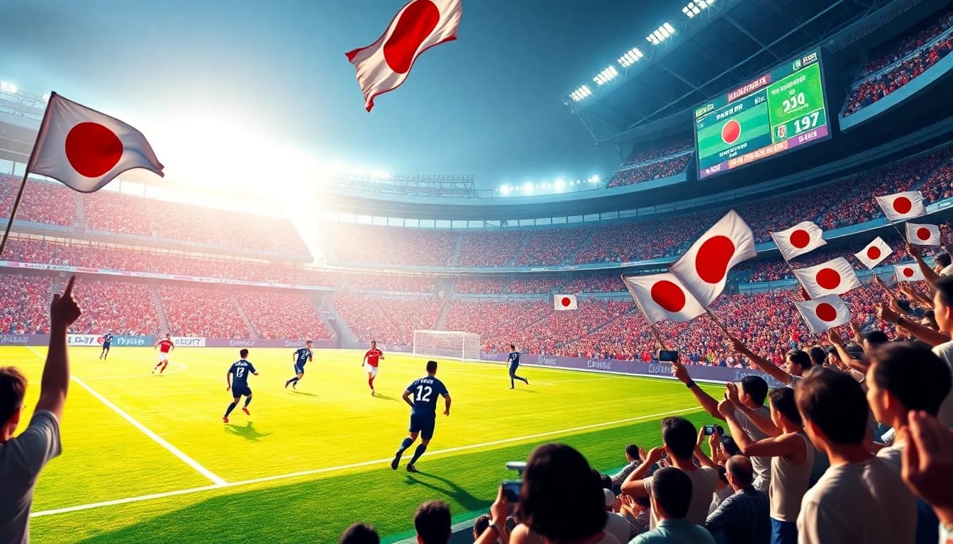 Exciting action at the vô địch quốc gia nhật bản hôm nay with fans cheering in a packed stadium.