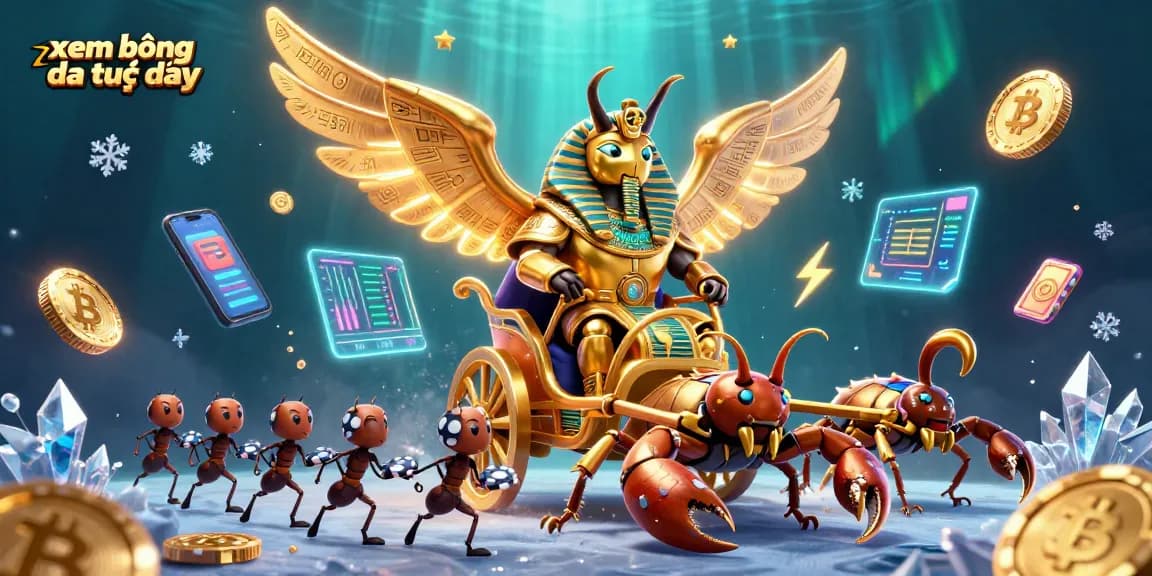 Watch xem bóng đá trực tiếp in style through 3D digital illustration featuring action-packed gambling elements.