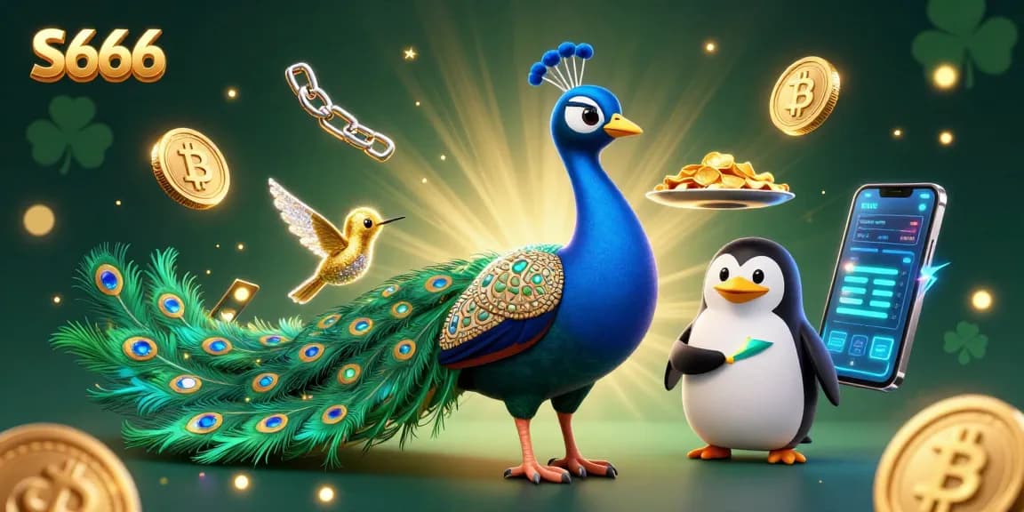 S666 offers an engaging gambling experience with a dazzling peacock and golden chips.