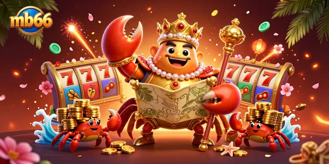 Experience thrilling games at mb66 with a golden crab emperor and vibrant casino elements.