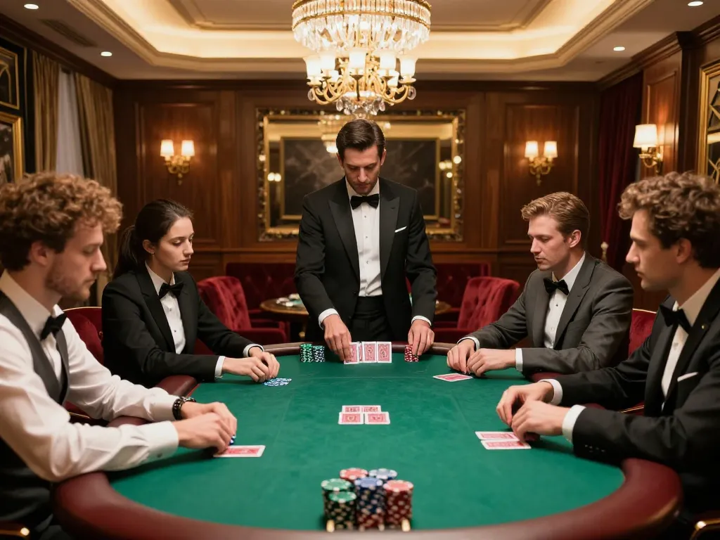 Intense atmosphere of a high-stakes poker game in luxury setting at 99wincasino.