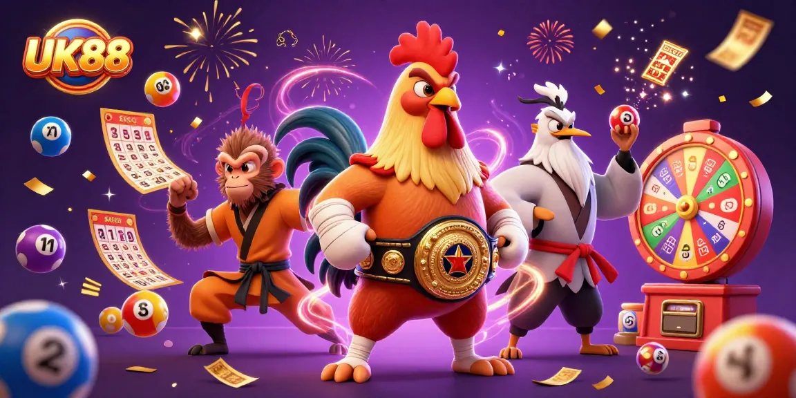 UK88 unleashes excitement with a vibrant 3D illustration of animated casino characters.