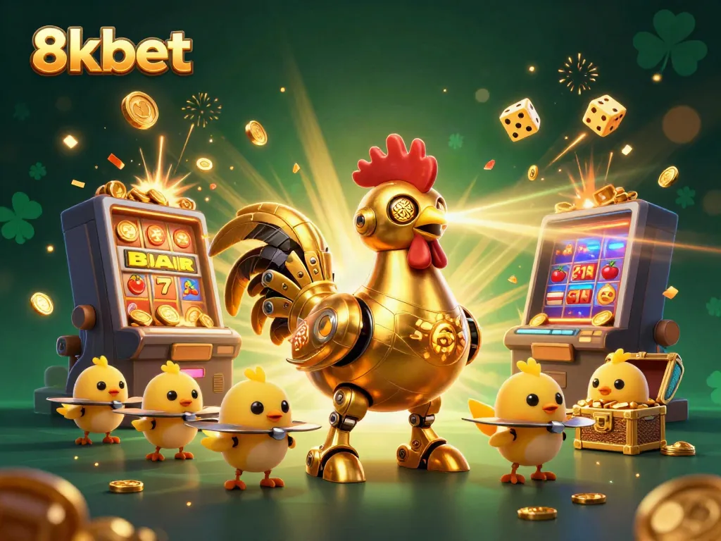 Experience the thrill of 8kbet's animated casino world with golden jackpot wins and vibrant game elements.