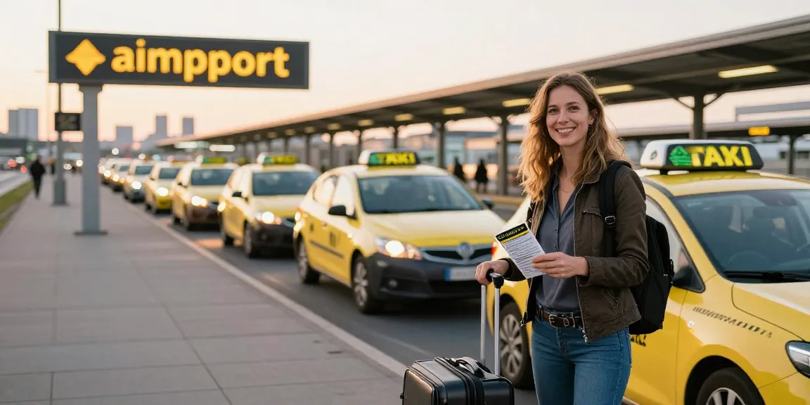 Frankfurt Airport Taxi at sunset with traveler ready for city adventure