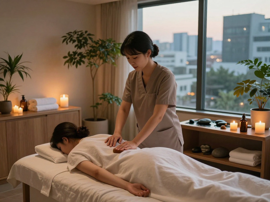 Relaxing 서울출장마사지 therapy session in a tranquil urban spa.
