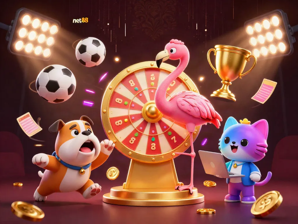 Experience the excitement of net88 with a dynamic 3D illustration showcasing thrilling sports betting action.