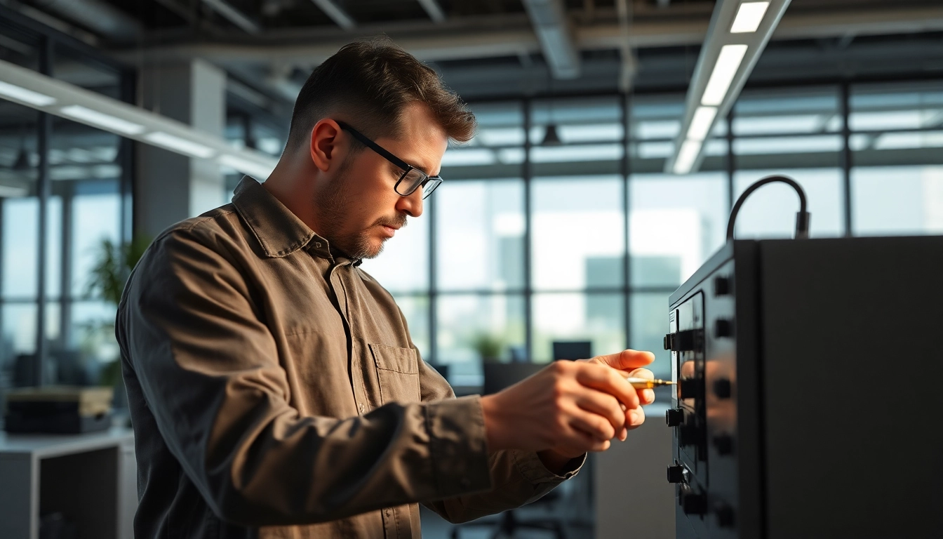 Techniker führt die Prüfung ortsveränderlicher elektrischer Betriebsmittel für Sicherheit und Funktionalität durch.