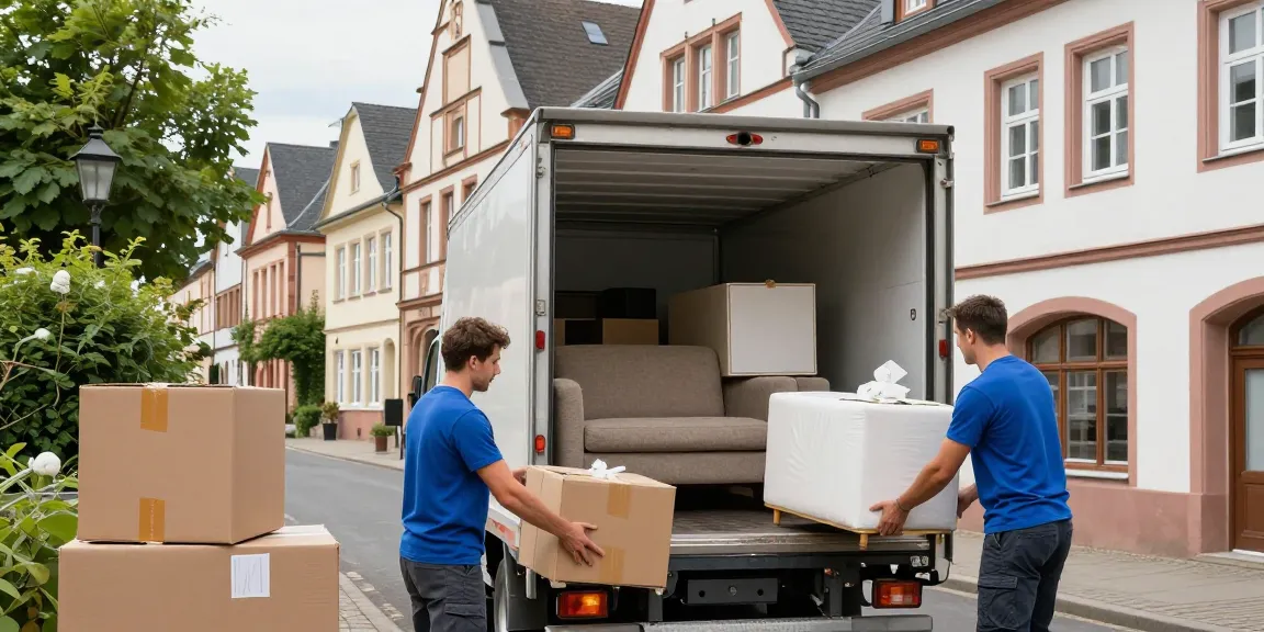 Umzugsunternehmen Worms, professionelle Umzugshelfer laden Möbel in ein Fahrzeug.