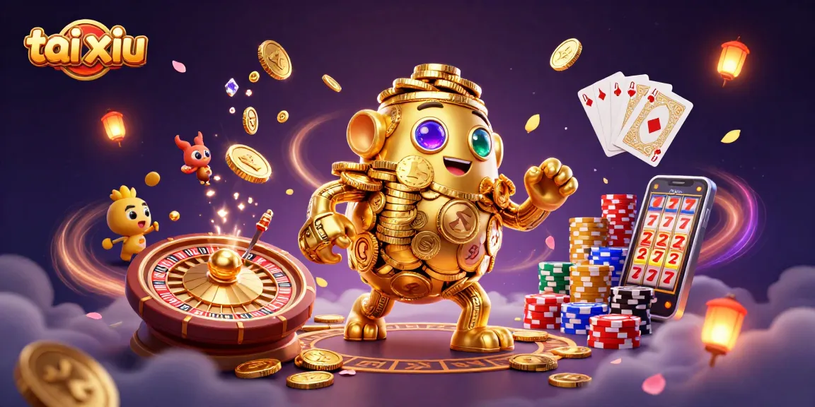 Experience the excitement of tai xiu in a vibrant 3D casino scene filled with cascading coins and golden elements.