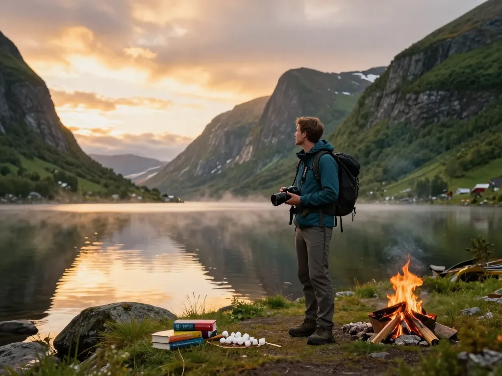Erleben Sie Skandinavien Reisetipps bei einem ruhigen Sonnenuntergang am See in Norwegen, der die Schönheit der Natur einfängt.