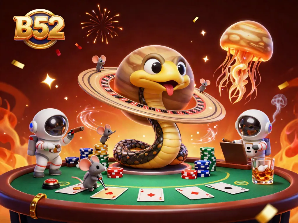 B52 players engaging in a cosmic roulette game with vibrant casino elements.