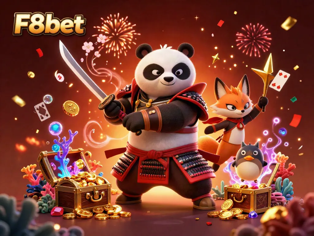 Experience gaming excitement with vibrant F8bet 3D illustration featuring dynamic characters and casino elements.
