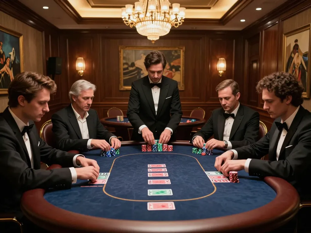 cm88 players engage in high-stakes poker strategy at an upscale casino table